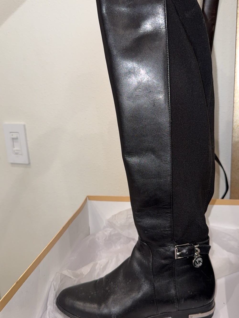 Michael Kors Black Leather Aileen Flat Boot (Box Label)